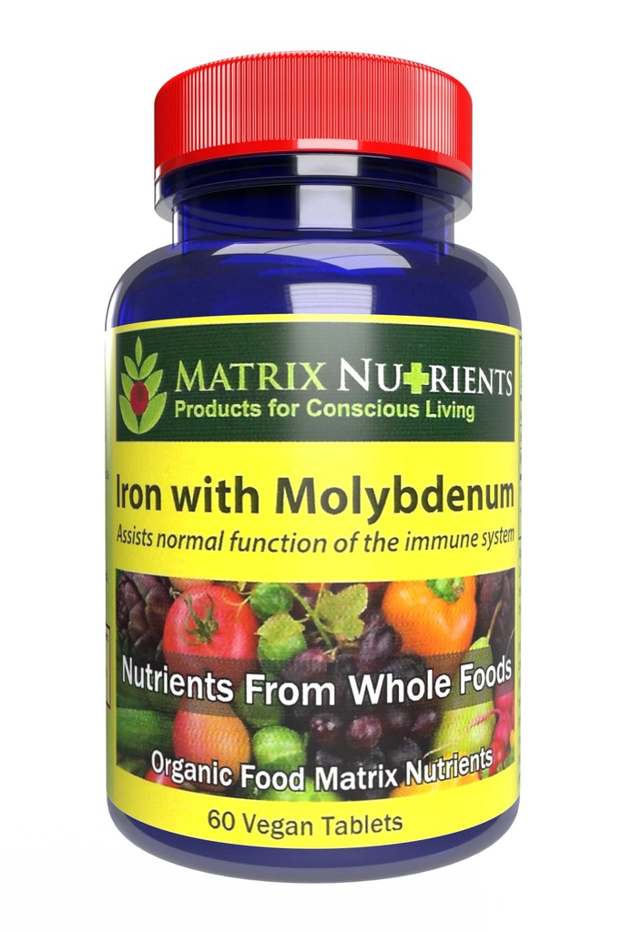 Iron with Molybdenum - Immune and Stress Support, ANTIOXIDANT Health, Assists with Cellular Growth - 100% Organic - Vegan Tablets (60ct)