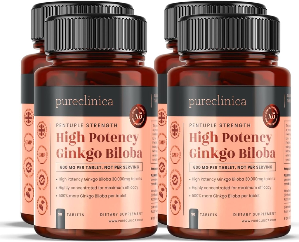 Αγγειοκλινική Υψηλή Ικανότητα Ginkgo Biloba 30.000mg x 360 δισκία (4 μπουκάλια των 90) - 12 Μήνες Προμήθεια - 5 φορές Η δύναμη των προϊόντων ανταγωνιστή