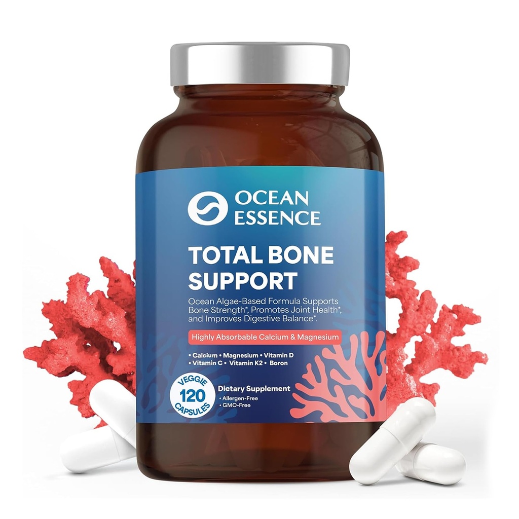 OCEAN ESSENCE Total Bone Support - Συμπληρώματα ασβεστίου φυτικής βάσης για την υποστήριξη της οστικής πυκνότητας & αντοχής - για άνδρες & γυναίκες 35+ - 120 κάψουλες φυσικού ασβεστίου - Βιταμίνες για βέλτιστη υγεία