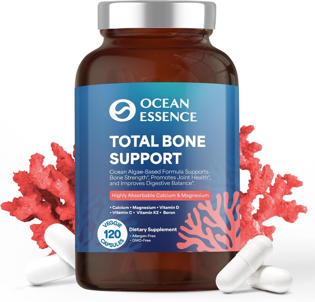 OCEAN ESSENCE Total Bone Support - Συμπληρώματα ασβεστίου φυτικής βάσης για την υποστήριξη της οστικής πυκνότητας & αντοχής - για άνδρες & γυναίκες 35+ - 120 κάψουλες φυσικού ασβεστίου - Βιταμίνες για βέλτιστη υγεία