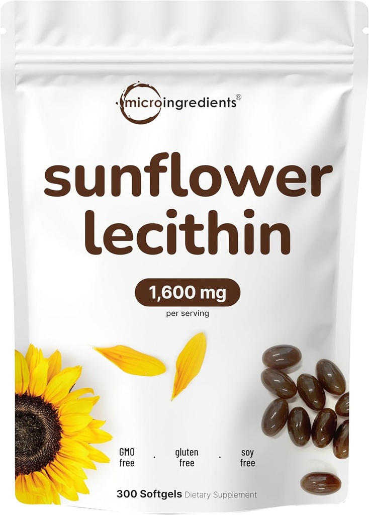Micro Ingredients Sunflower Lecithin 1,600mg Per Serving, 300 Softgels | Sustainably Farmed Source, Cold Pressed, Rich in Phosphatidyl Choline | Lactation Supplement* | Soy Free, Non-GMO