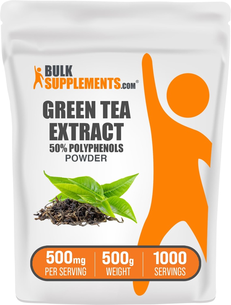 BulkSupplements.comgreen Tea Extract Powder - 50% Συμπλήρωμα Πολυφαινολών, EGCG Συμπληρώματα - Χωρίς γλουτένη, 500mg ανά Σερβίρισμα, 500g (1.1 lbs) (πακέτο των 1)