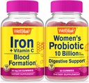 WellYeah Iron+Vitamin C + Probiotics Women 10B CFU, Gummies Bundle - Μεγάλη γεύση, συμπλήρωμα βιταμινών, χωρίς γλουτένη, GMO Δωρεάν, Μασώμενο Gummy