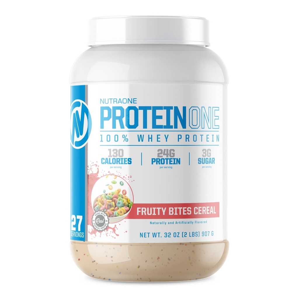NutraOne ProteinOne Whey Protein Protein Promote Promotion Recovery and Build Muscle with a Protein Shake Powder for Men & Women (Fruity Bites Cereal - 2 lbs.)