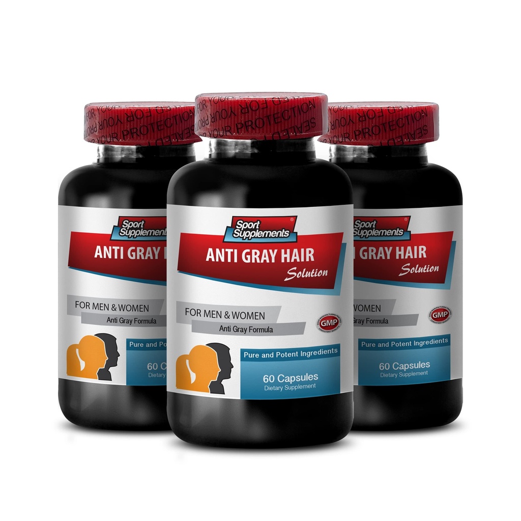 Folic Acid Bulk Συμπληρώματα - Anti Gray Hair - συμπλήρωμα καταλάσης, Gray Hair Away, Gray Hair Supplement to Reverse, Grey Hair Reversal Συμπληρώματα, Reverse Grey Hair Supplement, 3 μπουκάλια 180 Caps