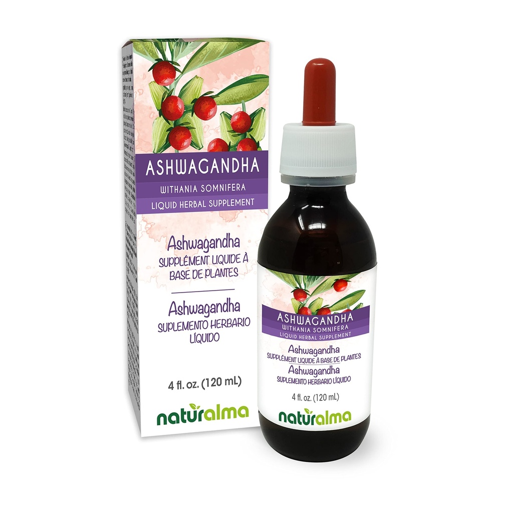 Naturalma Ashwagandha (Withania somnifera) Βάμμα χωρίς αλκοόλη - 4 fl oz εκχύλισμα υγρού σε σταγόνες - συμπλήρωμα βοτάνων - Vegan