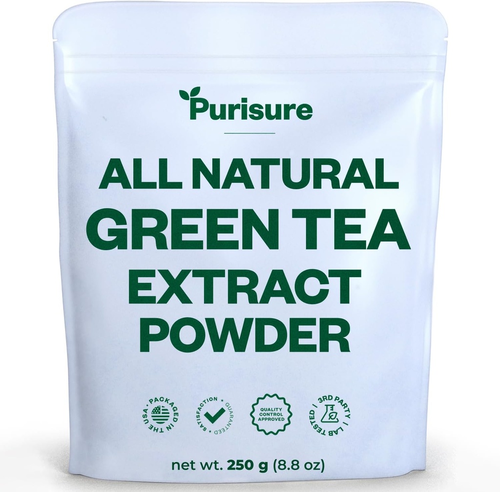 Purisure Green Tea Extract | Powdered Tea from Premium Green Leaf | Unsweetened Vegan Tea for Latte & Smoothie Recipe | All-Natural Antioxidant Green Tea Powder with EGCG & Polyphenols | 500 Servings