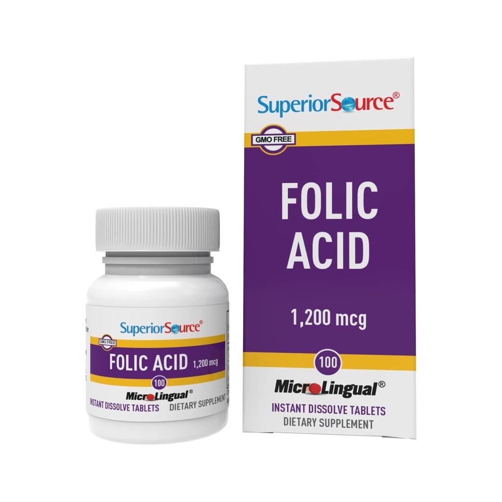 Superior Πηγή Φολικό οξύ 1200 mcg - Υποστηρίζει την καρδιά, το ανοσοποιητικό και το νευρικό σύστημα - 100 υπογλώσσια δισκία