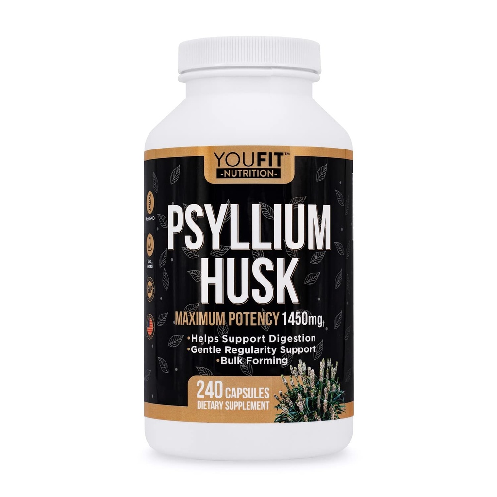 PSYLLIUM Husk Capsules - Premium Psyllium Fiber Supplement - Promotes Intestinal Health and Regularity - 100% Natural Soluble Fiber 1450mg Per Serving - 240 Capsules