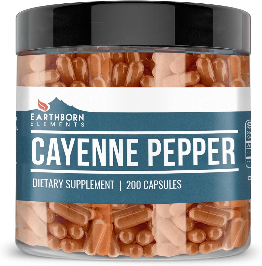 Earthborn Elements Cayenne Pepper 200 Κάψουλες, Καθαρές & Αδιάλυτες, Χωρίς Πρόσθετα