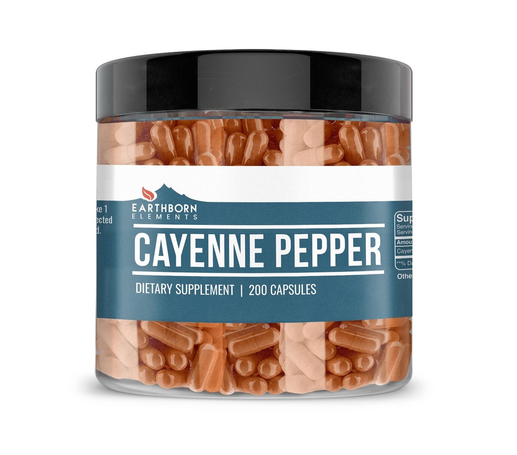 Earthborn Elements Cayenne Pepper 200 Κάψουλες, Καθαρές & Αδιάλυτες, Χωρίς Πρόσθετα