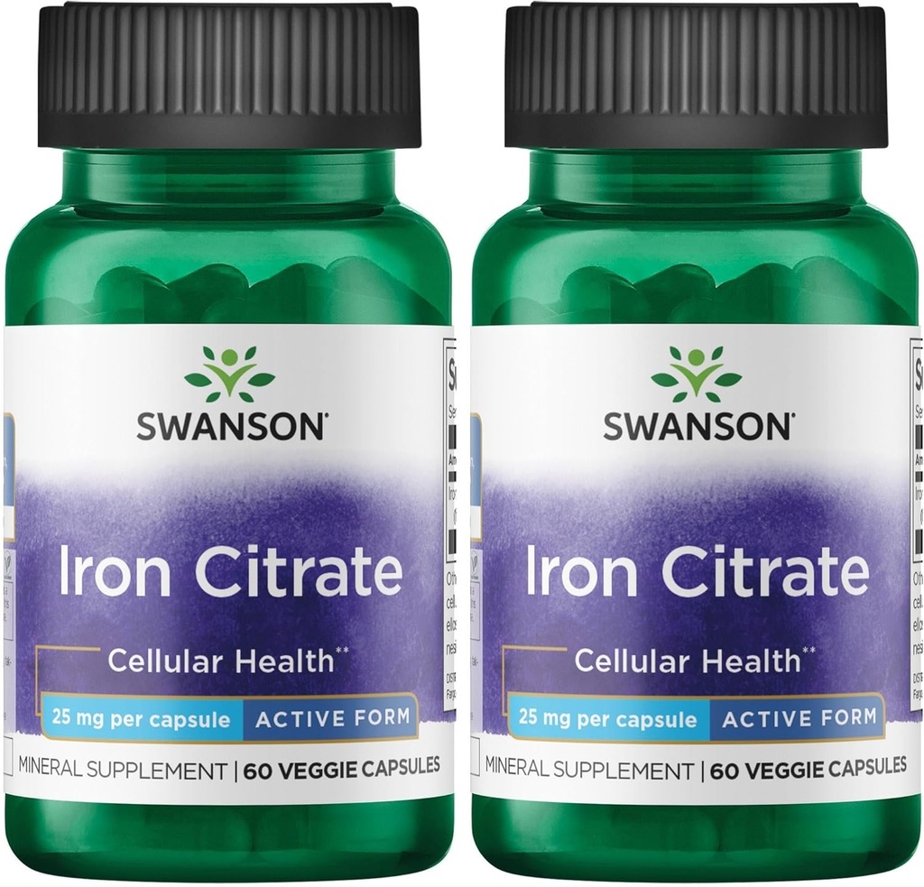 Swanson Iron Citrate 25 Milligrams 60 Veg Κάψουλες (2 Συσκευασία)