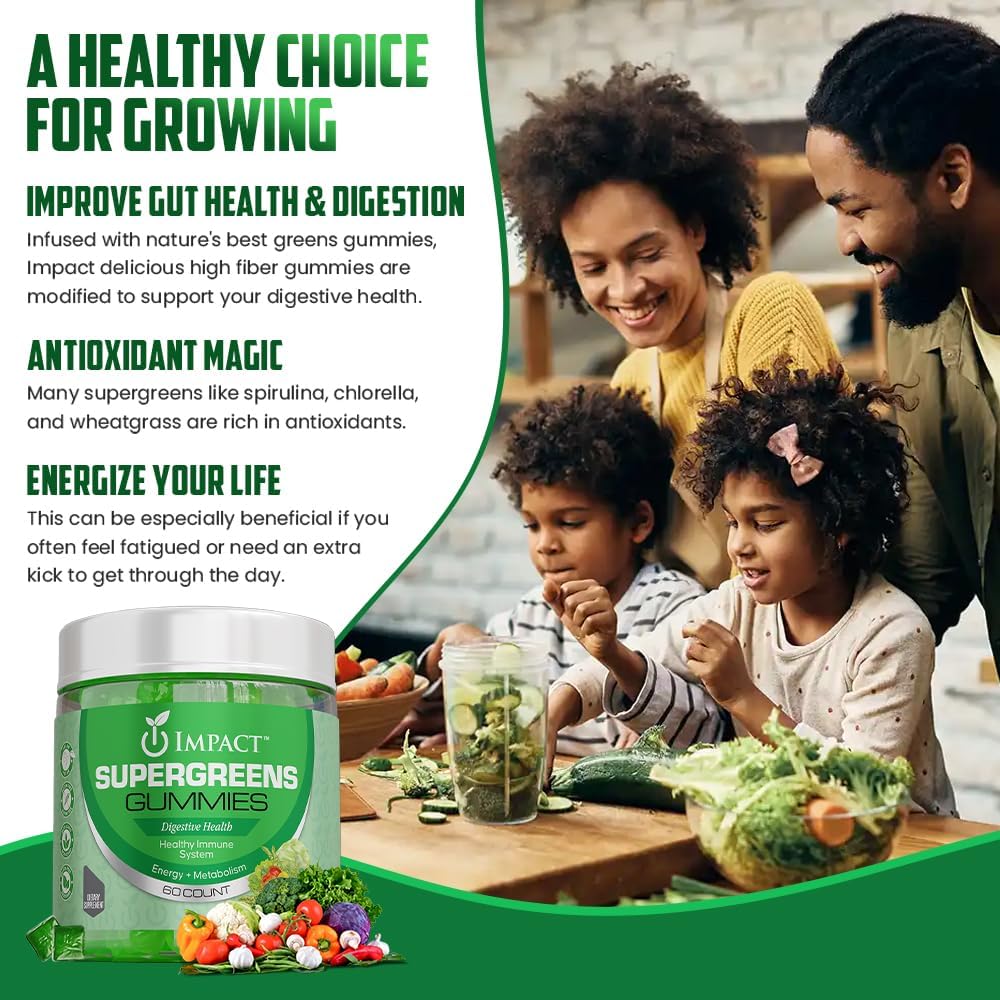 Supergreens Veggies Gummies - Χορτοφαγικές Ίνες για Ενήλικες & Παιδιά - Daily Green Superfoods με 35+ Ουσιώδεις Βιταμίνες & Υποστήριξη Ανοσία & Υγεία των Ούλων - 4g Ίνες ανά Δύο Gummy (60 Count)