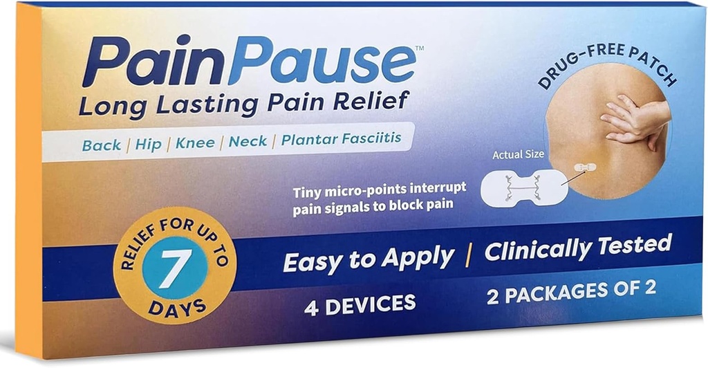 Long Lasting Pain Relief - Back, Hip, Knee, Neck, Plantar Fasciitis, κ.λπ. - Relief for Up to 7 Days, Clinically Tested, 4 Devices in 2 Pouches