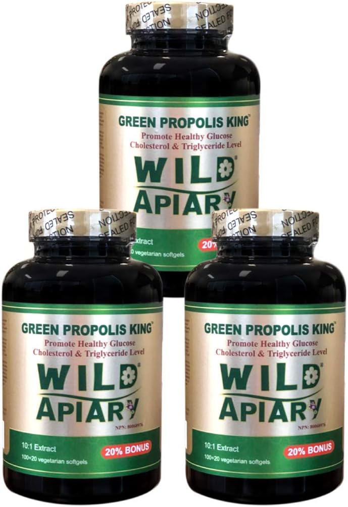 Γενόσημο 3 μπουκάλια Wild Apiary Brazilian Green Bee Propolis King Fegetry Softgels (120 caps)-Μη αλκοολούχα, Wax Free, Χωρίς ζάχαρη,