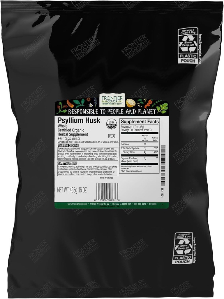Organic Psyllium Husk 1lb - Ολόκληρο το Psyllium Husk, Organic & Kosher - Psyllium Husk Fiber για το ψήσιμο, Psyllium Nutritional Supplement for Digetion, Psyllium Husk Powder Bulk