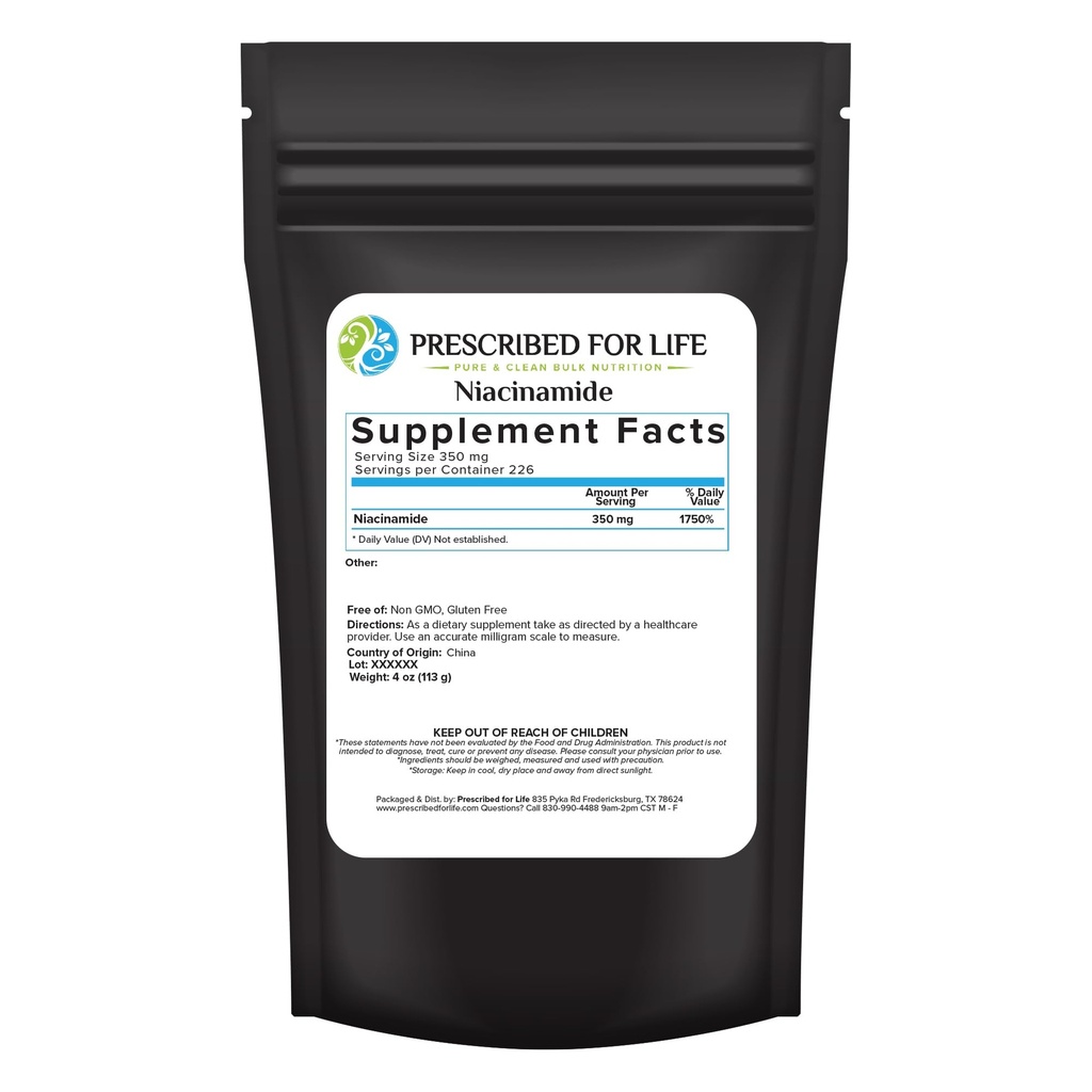 Περιγράφεται για τη ζωή Niacinamide σκόνη (B-C), λεπτόκοκκος USP βαθμού βιταμίνης B3 σκόνη, φυσικό συμπλήρωμα Νικοτιναμίδης, χωρίς γλουτένη, μη ΓΤΟ, Vegan, Niacinamida Pura (4oz / 113g)