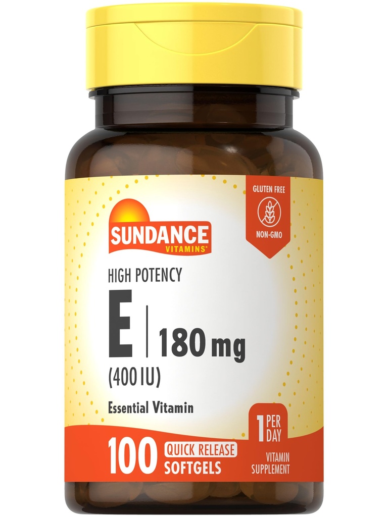 Sundance Vitamin E 180mg (400 IU) | 100 Quick Release Softgels | High Potency Formula | Non-GMO and Gluten Free Supplement