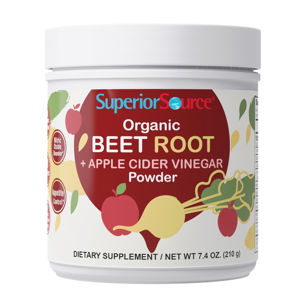 Superior Source Organic Beet Root & Apple Cinegar Vinegar Powder - Nitric Oxide Booster - Υποστηρίζει την ενέργεια, Digestion & Heart Health - Non-GMO - 7,4 oz