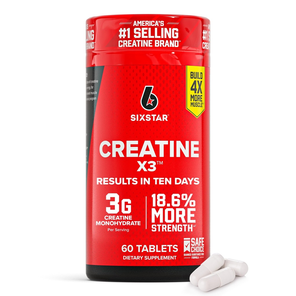 Έξι χάπια Creatine Star, X3 (60 Caplets) - Createine για γυναίκες & άνδρες - Κάψουλες Creatine Υποστήριξη μυϊκή δύναμη - Pre & Post συμπλήρωμα Createout για την αποκατάσταση των μυών & κτίριο - 20 εξυπηρετήσεις