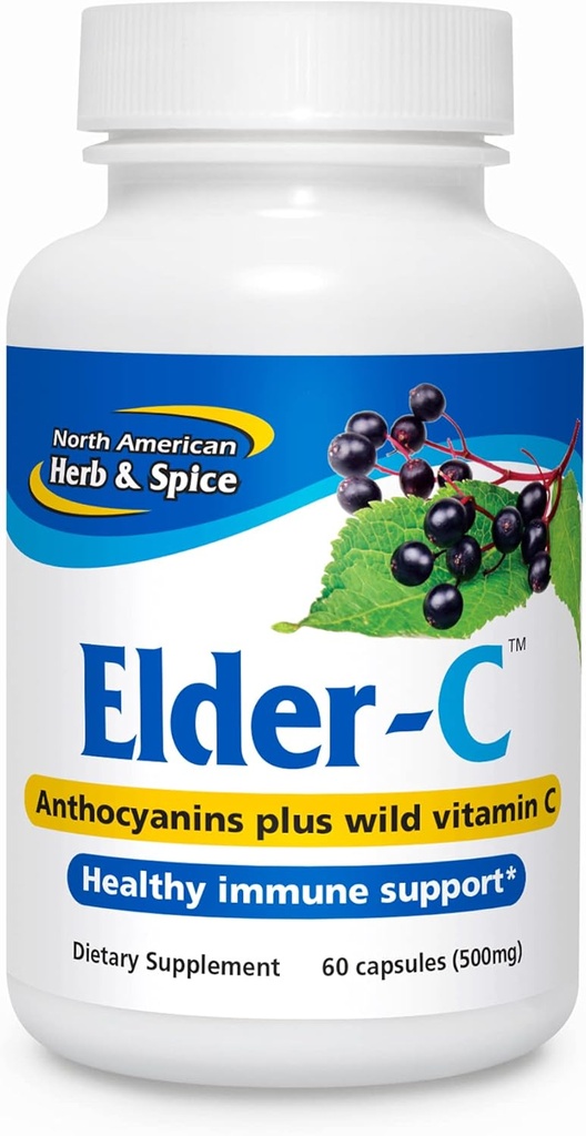 ΒΟΡΕΙΟ ΑΜΕΡΙΚΑΝΙΚΟ ΒΕΡΒΟ & ΣΠΙΓΚΑ Elder-C - 60 Κάψουλες - Συμπυκνωμένο μούρο - Ανοσολογική Υποστήριξη, Υγιής Αναπνευστική Ανταπόκριση - Περιέχει Ρίγανη P73 - Μη ΓΤΟ, Χωρίς Γλουτένη - 30 Μερίδες