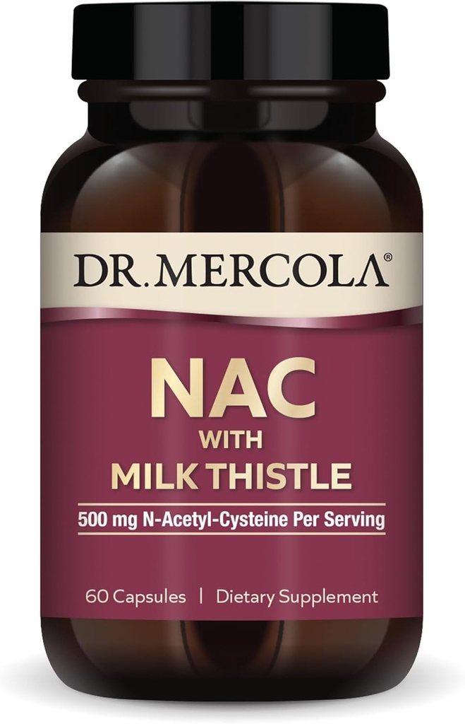 Δρ. Mercola NAC με Γαϊδουράγκαθο Γάλα - με Αντιοξειδωτικά - Υποστηρίζει τις Φυσιολογικές Διαδικασίες Αποτοξίνωσης - 500 mg N-Acetyl-Cysteine ανά Σερβίρισμα - Μη-ΓΤΟ, Χωρίς Γλουτένη & Χωρίς Σόγια - 60 κάψουλες (30 Σερβιέτες)