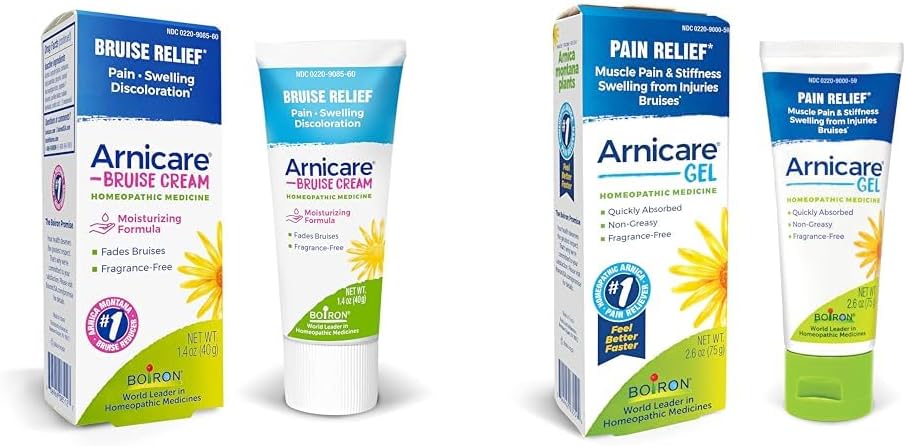 Boiron Arnicare Κρέμα Μώλωπας για τον πόνο Ανακούφιση από Μελανιές και Οίδημα ή Αποχρωματισμός & Arnicare Gel για Καταπραϋντική Ανακούφιση από τον πόνο των αρθρώσεων, Μυϊκό Πόνος, Μυϊκό πόνο
