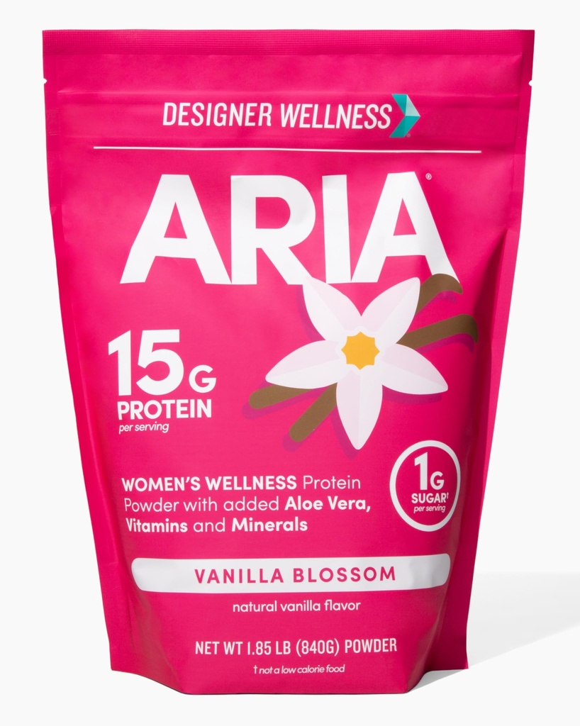 Designer Wellness, Aria, Women's Wellness Low Calorie Vanilla Protein Powder with Biotin, Vitamin C and Organic Aloe, Vanilla Blossom, 1.85 Pound
