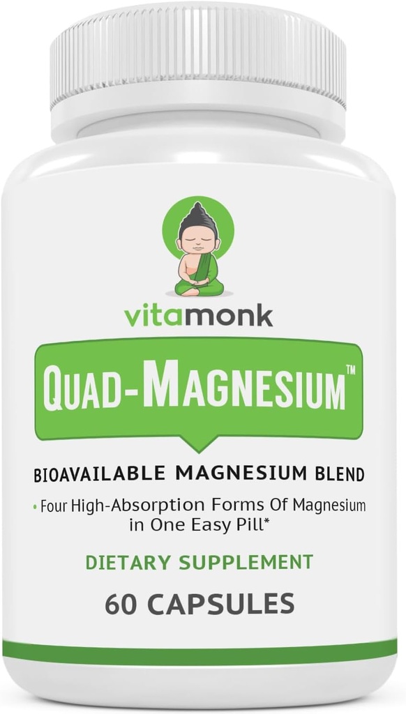 Μείγμα μαγνησίου Quad από Vitamonk - με Οροτικό μαγνήσιο, Χηλικό Γλυκινικό, Ταυρικό μαγνήσιο και Μη Μαγνήσιο - Υψηλή Απορρόφηση Συγκρότημα Μαγνησίου για τον ύπνο, την καρδιά και τη διάθεση