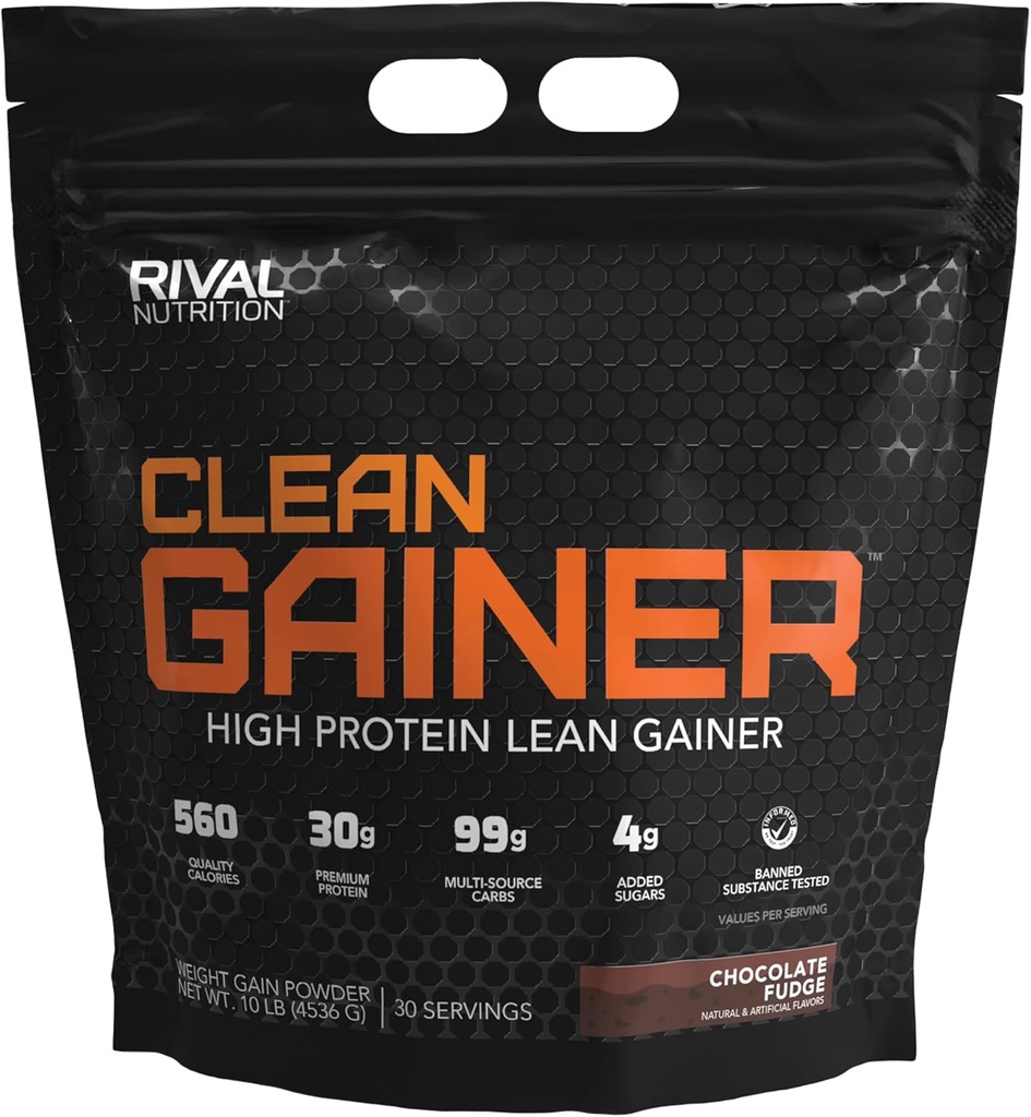 Rivalus Clean Gainer - Σοκολάτα Fudge 10 Λίβρα - Delicious Lean Mass Gainer με Premium Γαλακτοκομικές Πρωτεΐνης, Complex Carbohydrates, and Quality Lipids, No Banned Substances, Made in USA