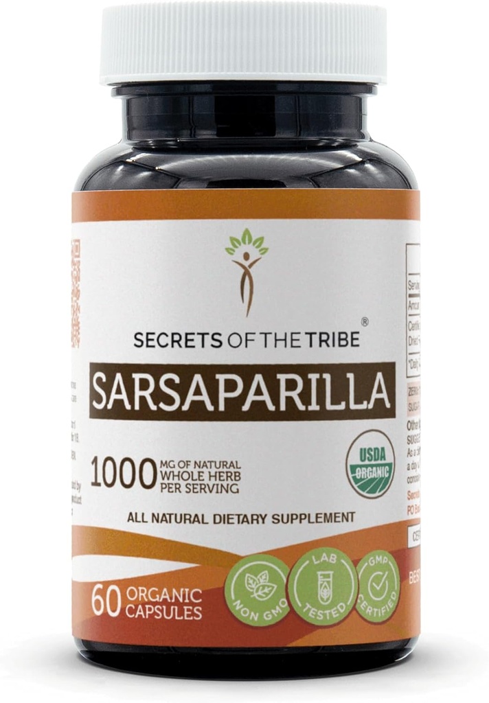 Secrets of the Tribe Sarsaparilla 60 Capsules, 1000 mg, USDA Organic Sarsaparilla (Hemidesmus indicus) Dried Root (60 Capsules)