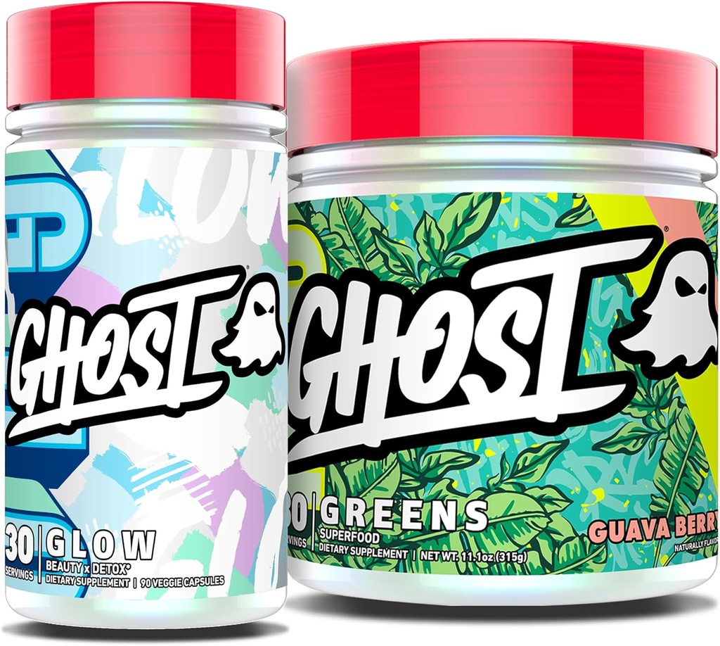 GHOST Δεμάτια - Πράσινα Superfood Powder (Guava Berry) & Glow Κάψουλες Ομορφιά και υποστήριξη Detox