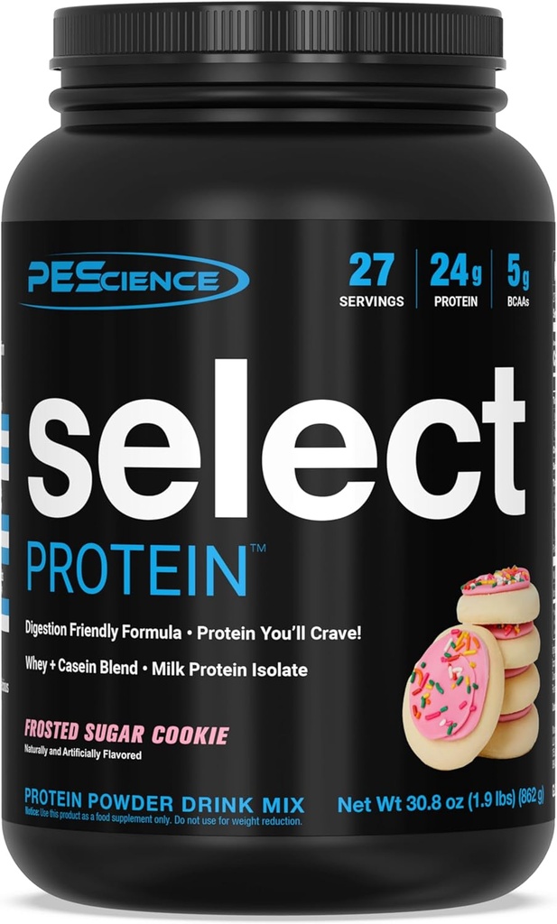 PEScience Select Protein Powder, Whey and Casein Blend, Clean Protein Powder for Women and Men, Low Calorie, Low Carb, Keto Friendly, Gluten Free - Frosted Sugar Cookie - 27 Σερβιέτες