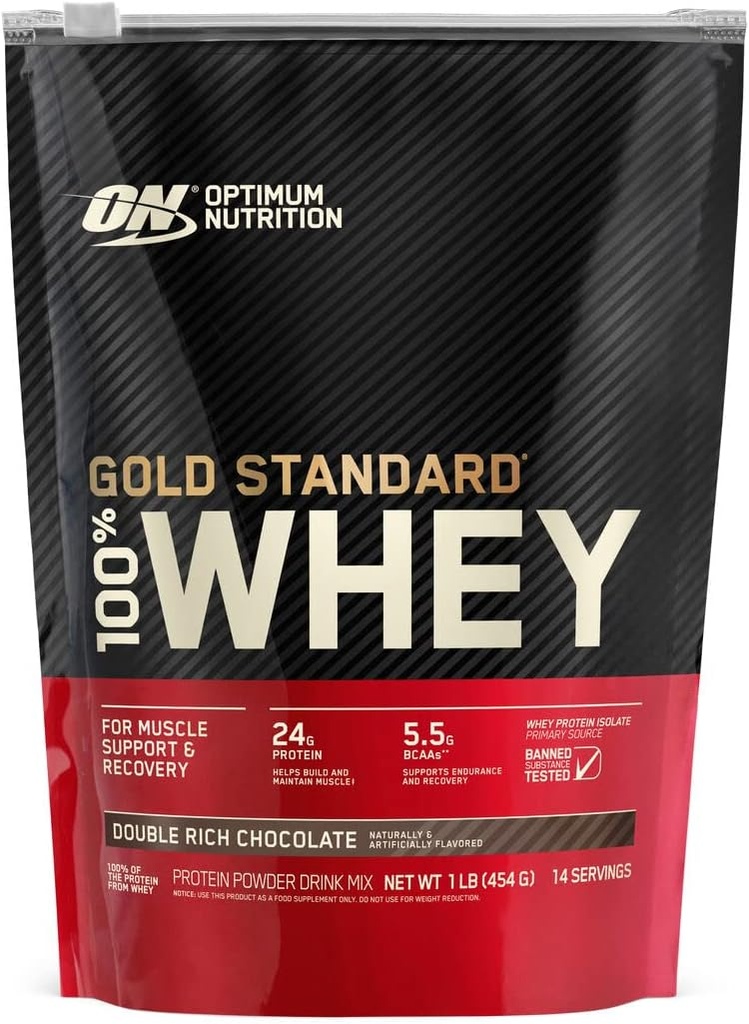 Optimum Nutrition Gold Πρότυπο 100% Whey Protein Powder, Διπλή πλούσια σοκολάτα (1 lb.), Συσκευασία μπορεί να ποικίλει