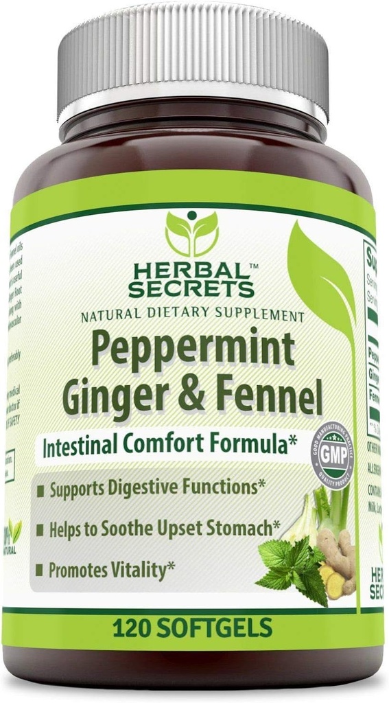 Herbal Secrets Peppermint Ginger & μάραθο 120 Softgels (Non-GMO) - Υποστηρίζει Digestive Λειτουργίες* - Προάγει Ζωτικότητα*- Βοηθά στην καταπραϋντική στομάχι*
