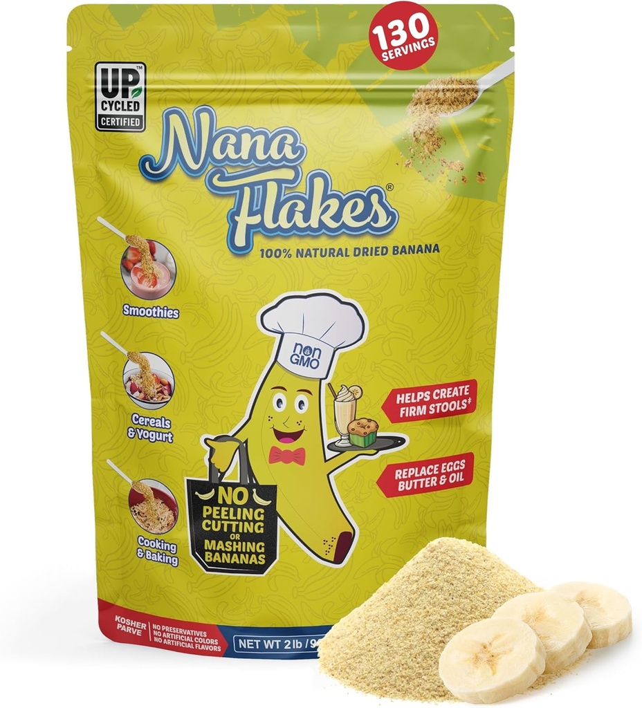 Διατροφικά Σχέδια Nana Flakes 100% Φυσική Μπανάνα σε σκόνη, Digestive Υποστήριξη - Πηγή Κάλιο & Ίνες - Αναπληρωτής για αυγά, βούτυρο, ή Λάδι σε Ψήσιμο (2LB Τσάντα)