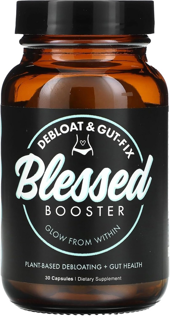 BLESSED Booster De-Bloat & Gut Fix - Καθημερινή De-Bloat & Gut Health for Belly Bloat Relief & Water Retention, Digestive Enzymes, Plant-based, Vegan-Friendly, Χωρίς γλουτένη, Χωρίς ζάχαρη (30 κάψουλες)
