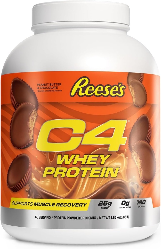 Cellucor C4 Whey Protein Powder, Reese’S Φυστικοβούτυρο & Σοκολάτα - 25g Πρωτεΐνη, 0g Προστέθηκε Ζάχαρη, 140 θερμίδες ανά υπηρεσία, Υποστηρίζει την αποκατάσταση των μυών, 66 εξυπηρετούν, Premium Ορός γάλακτος για μετά την προπόνηση