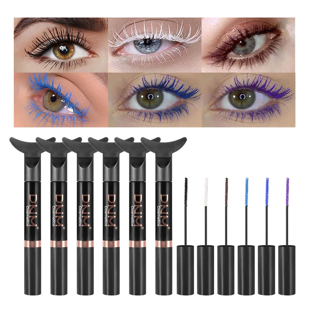 DNM χρωματιστή Mascara για τις βλεφαρίδες, Mermaid πολύχρωμη Mascara Αδιάβροχη,6Pcs/Set, Μαύρο, Λευκό, Μπλε,Purple,ΚαφέΧαρακτηριστικά Μακροχρόνια Σκληρότητα Δωρεάν & Vegan Voluminous Maskara για τις γυναίκες