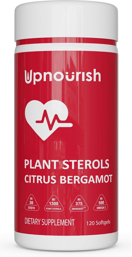 UpNourish Plant Sterols Citrus Bergamot Supplement με CoQ10, Omega 3, Olive Leaf, Turmeric Curcumin, Μαύρο Σκόρδο και Νιασίνη - 120 Softgels