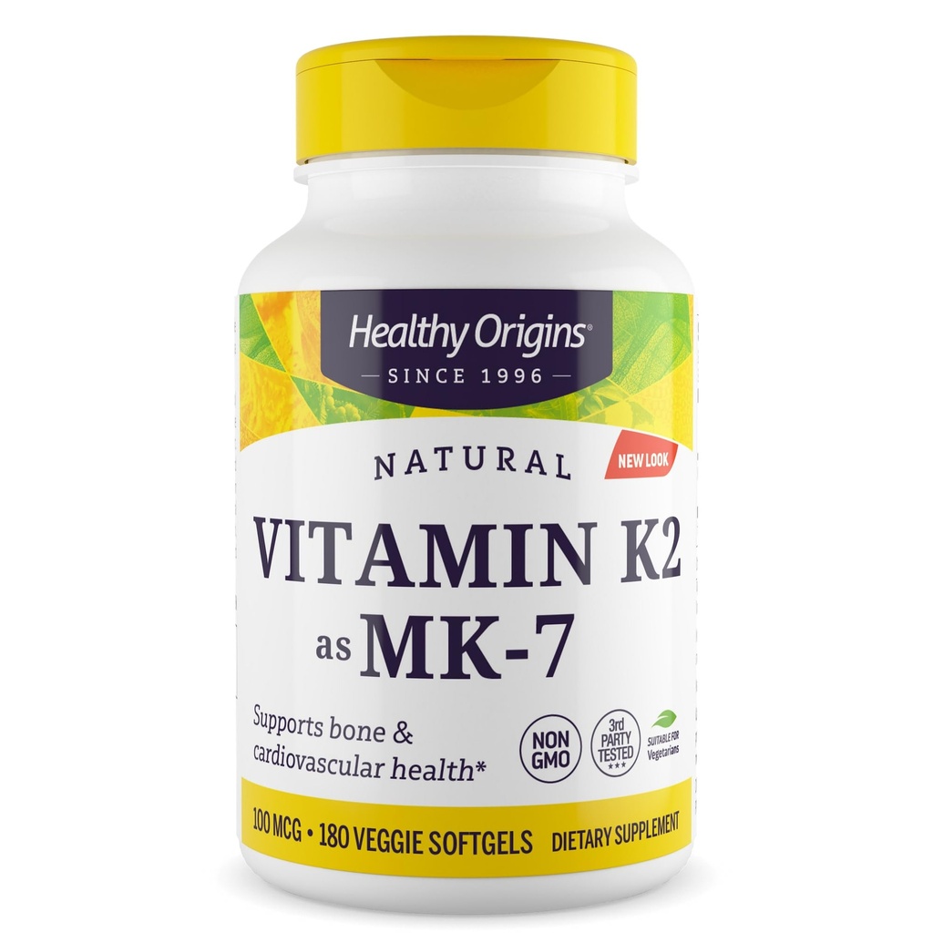 Υγιής προέλευσης Βιταμίνη K2 100 mcg (MK-7, μη-GMO, Χωρίς γλουτένη, Καρδιοβασιλική υποστήριξη, υποστήριξη οστών), 180 ζελέ λαχανικών