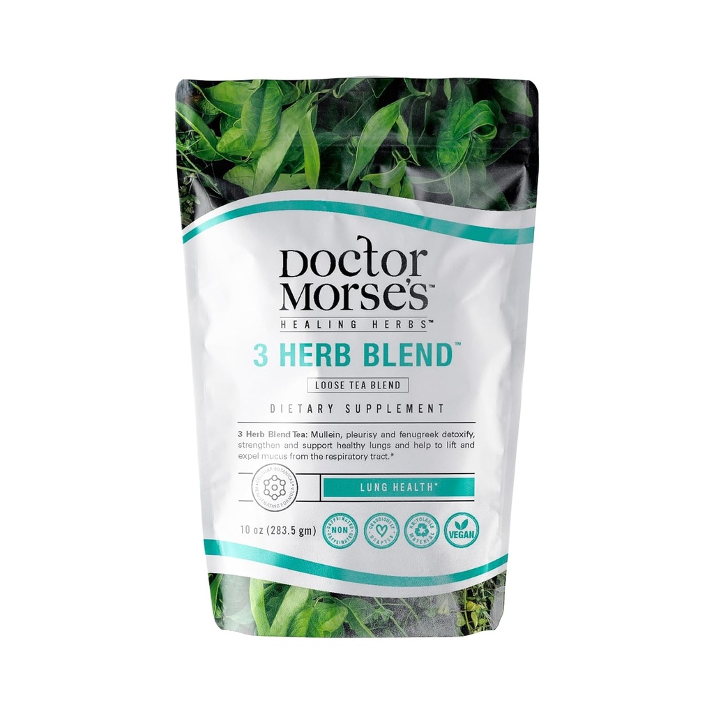 Doctor Morse's - Mullein Leaf Tea - 3 Herb Blend Tea - 86 Μερίδες, 7oz - Caffeine Δωρεάν - Πλήρης Πνεύμονα & αναπνευστική υποστήριξη - Mullein Leaf, Pleurisy Root & Fenugreek Extract