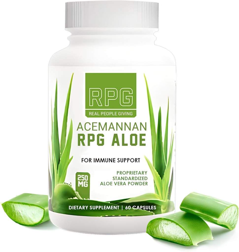 RPG Acemannan Κάψουλες Aloe Vera - Aloevera Συμπλήρωμα διατροφής με ανοσοποιητική και ουρική υποστήριξη Aloe Vera Κάψουλες σκόνης - 60 χάπια (250 MG)