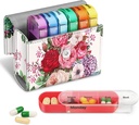 FINPAC Weekly Pill Organizers 4 φορές την ημέρα, Slide Open PU Δερμάτινη Θήκη Travel Pill Vitamin Medicine Υπενθύμιση και Planner με την κάρτα όνομα για το πρωί