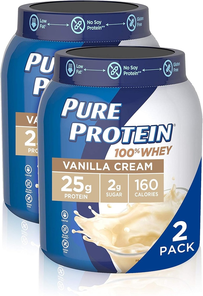 Whey Protein Powder by Pure Protein, Gluten Free, Vanilla Cream, 1.75lbs, 2 Pack