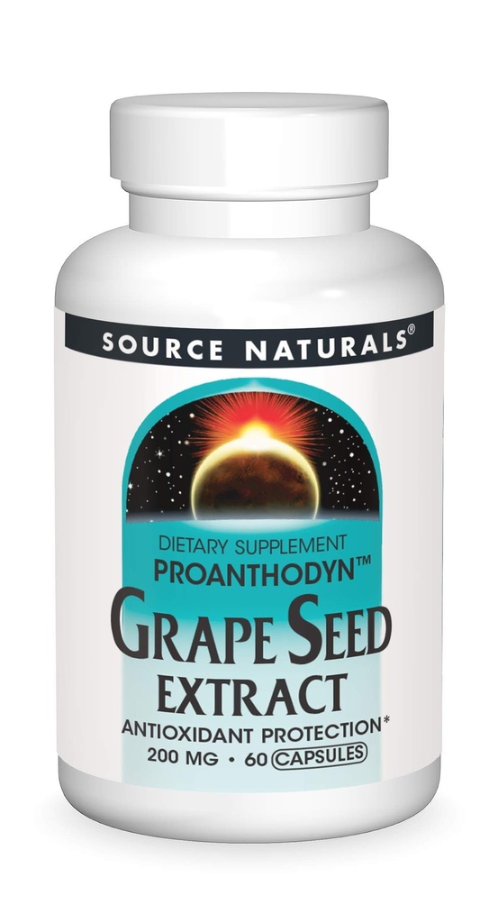 Source Naturals Proanthodyn Grape Seed Extract, Antioxidant Protection, Supports a Healthy Aging Brain*, 200 mg - 60 Capsules