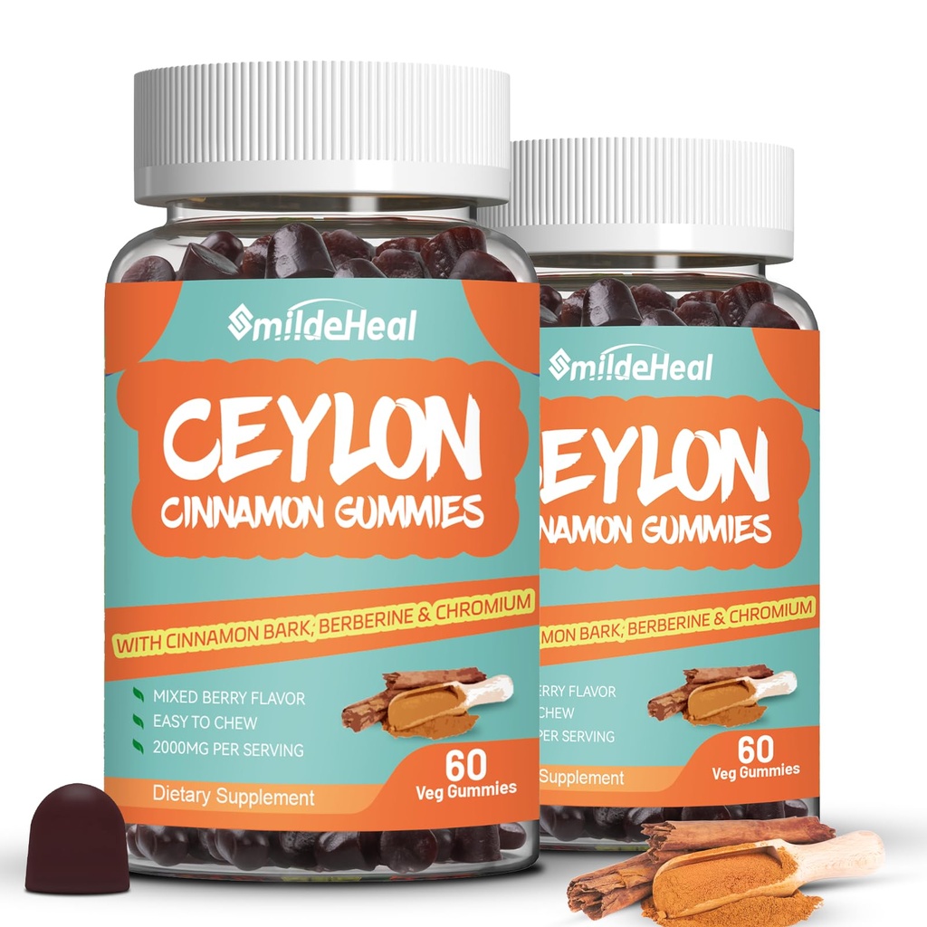 2 Συσκευασία Χωρίς ζάχαρη Κεϋλάνη Κανέλα Gummies 2000MG, Συμπληρώματα Κανέλας με Χρώμιο και Κανέλα Bark, Vegan, Μη ΓΤΟ, Χωρίς Γλουτένη,120 Gummies