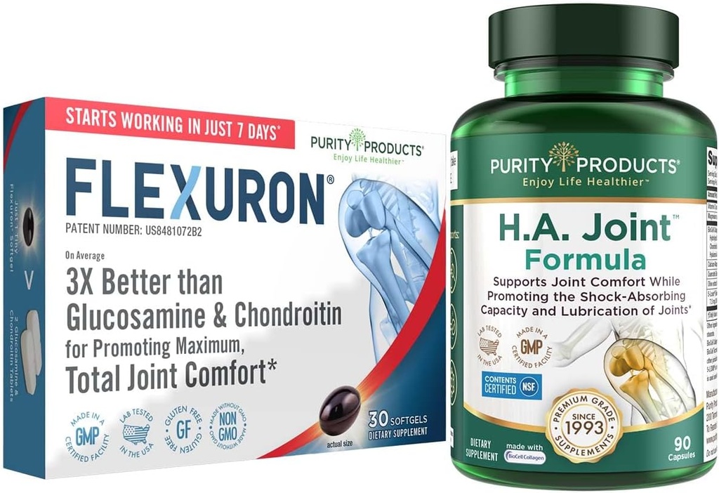Προϊόντα καθαρότητας Flexuron Joint Formula + H.A. Joint Flexuron (Krill Oil, Χαμηλό Μοριακό Βάρος Υαλουρονικό οξύ, Ασταξανθίνη) - HA Joint (BioCell Collagen, Boswellia Serrata, Quercetin, H.A. + More)