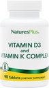 Natures Plus Vitamins D3 & K2-90 Tablets - Promotes Bone Support, Immune Function, Cardiovascular Health & Mood Balance - Vegetarian, Gluten Free - 90 Servings