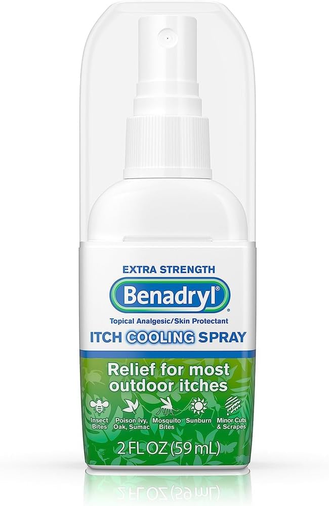 Benadryl Extra Strength Anti-Itch Cooling Spray, Topical Analgesic and Skin Protectant for Relief from Most Outdoor Itches, Travel Size, 2 fl. oz (Pack of 3)